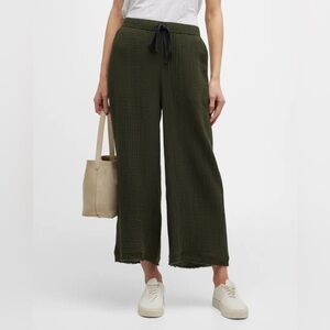 Eileen Fisher Wide Cropped Organic Cotton Gauze Lagenlook Natural Crinkle Medium